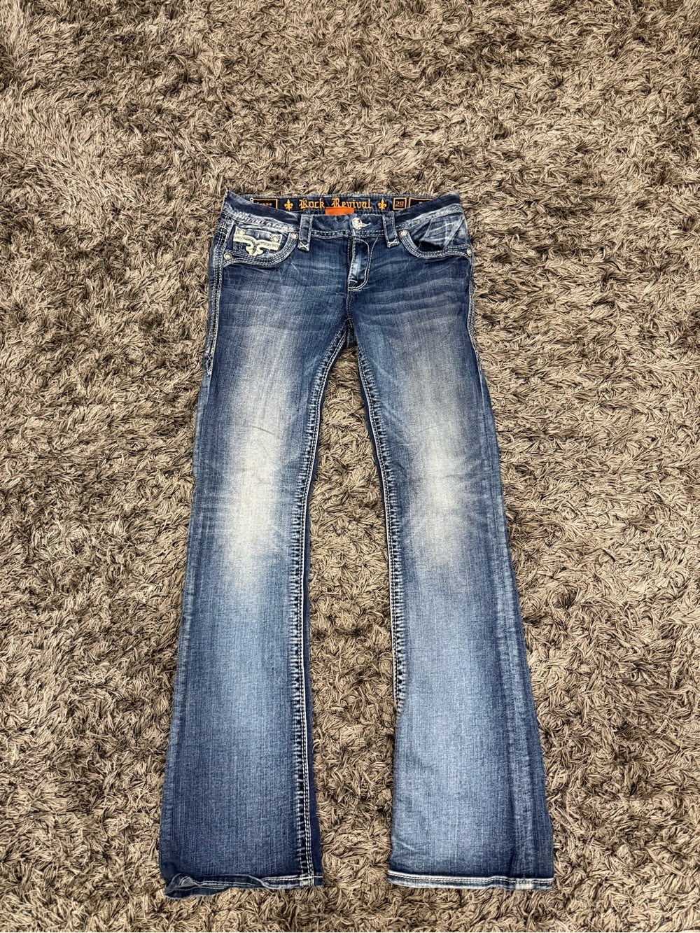 Rock Revival Lynna Boot Cut Denim Jeans Blue Embellished Woman Size 29 X 30